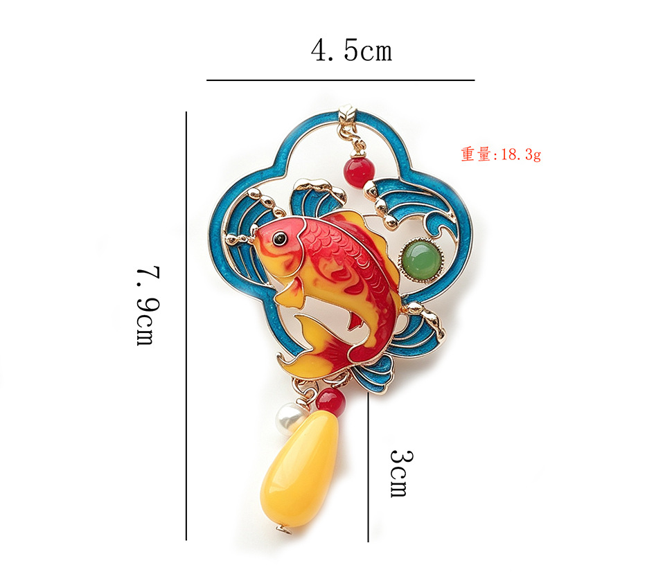 New Chinese-Style Imitation Enamel Koi Brooch, National Style Oil-Drip Imitation Jade Pin, Accessories for Qipao and Hanfu, Factory Wholesale