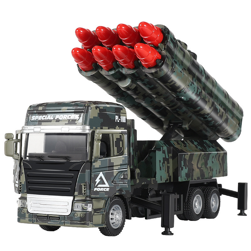 Vehículo de lanzamiento de misiles de aleación, lanzacohetes, carro de misiles guiados, modelo de simulación de juguete para niños, carro de bala de cañón grande, niño de 3 años 6