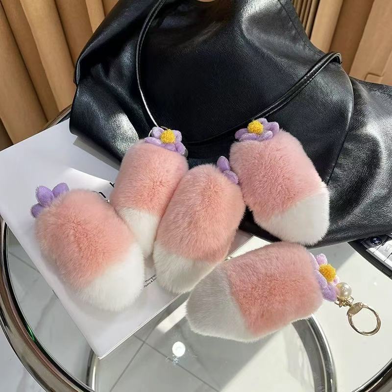Imitation Rabbit Fur Pink Tail Car Keychain Pendant Plush Tail Bag Decoration Cute Fox