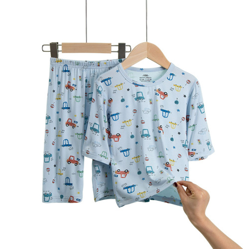 Yaser children's home clothes three-quarter sleeve pants suit children's air-conditioned clothes men and women baby pajamas pajamas summer pants