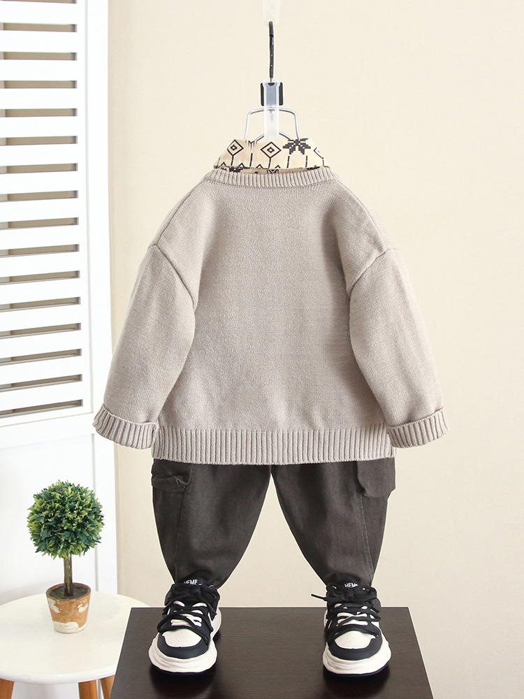 5949 traje de suéter para niños 2025 otoño nuevo estilo rebeca de otoño para niños de tres piezas bebé primavera y otoño nuevo estilo chino