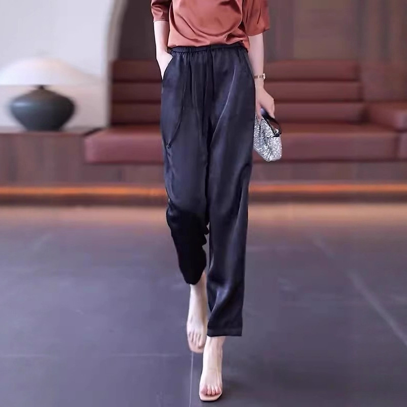 Versatile Harem Pants, Loose Acetate Satin High-Waisted Thin Slim-Fit Pants, Slimming 2026 Cropped Pants for Petite Women