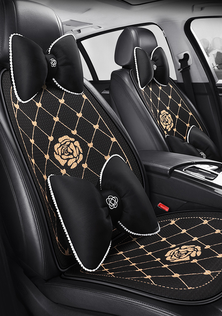 Internet Celebrant Car Cushion Small Chanel Rose Flower Seat Cover Bow Cartoon Women's Seat Cover Half Pack Camellia Seat Cushion