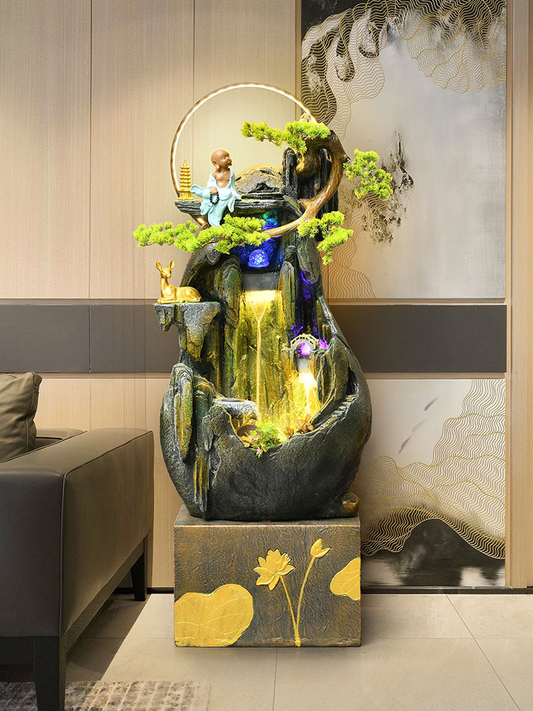 创意家居装饰工艺品 假山流水瀑布喷泉加湿器LED灯圈摆件厂家直销