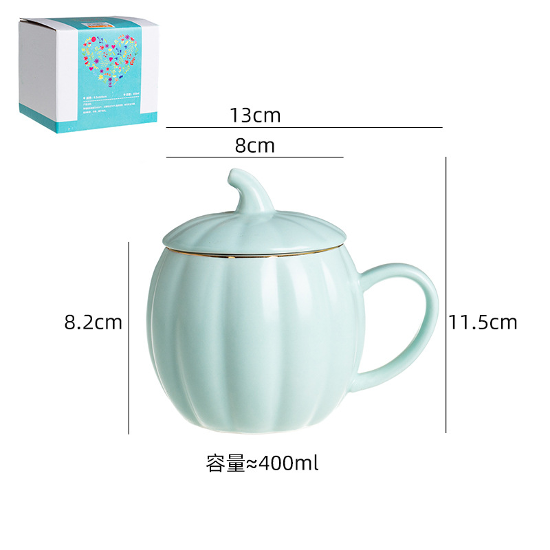 Taza de cerámica con diseño de calabaza - Con tapa - Para oficina, desayuno, café y agua - Creativa y adorable