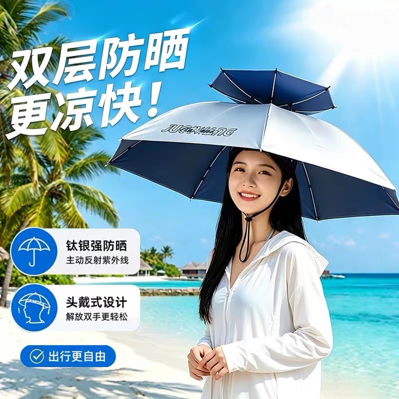 Titanium Silver New Multifunctional Umbrella Portable Hat Head-Worn Umbrella Cap Rainproof Sunscreen Large Umbrella for Outdoor Fishing Wholesale
