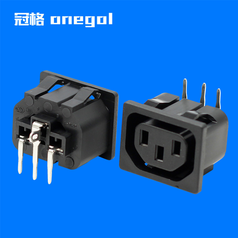 AC插座品字母座IEC320插座C13电源插座PCB端子脚嵌入式卡式插座