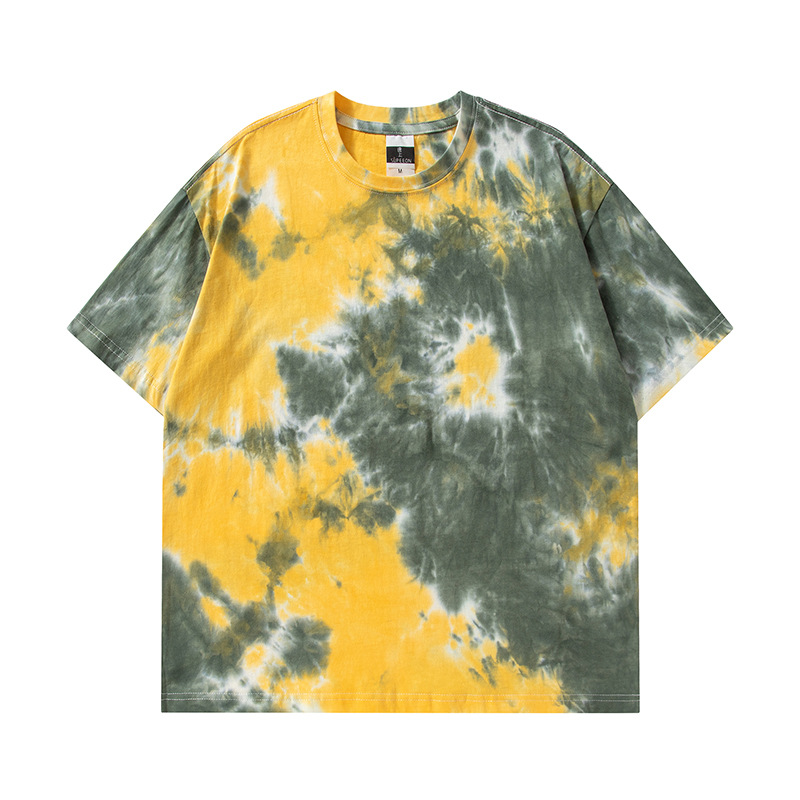 Camiseta de algodón tie-dye para hombre 2025 pareja de verano de manga corta ins suelta de gran tamaño cuello redondo tendencia camiseta superior para hombre