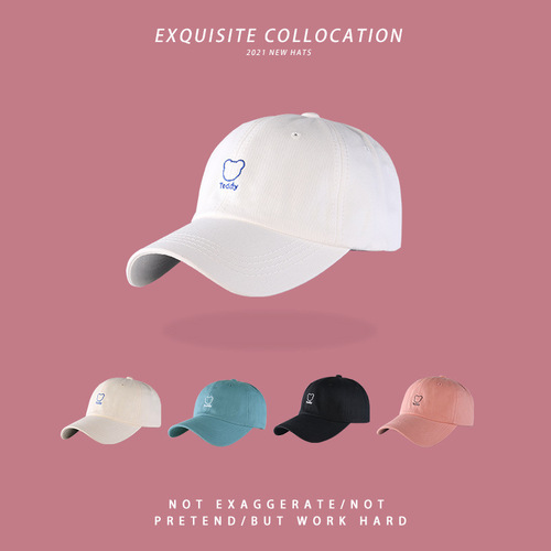 Hat baseball cap for women winter and spring bear embroidered peaked cap for women Japanese casual blue curved brim sunvisor baseball cap