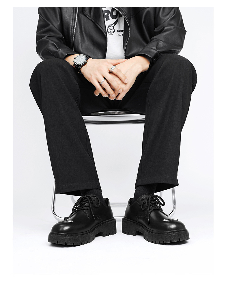 ShoeVault 2024 Nouvelles chaussures pour hommes de style britannique, en cuir, à bout large, décontractées, derbies, basses, à semelle épaisse, rehaussantes._voghion.com