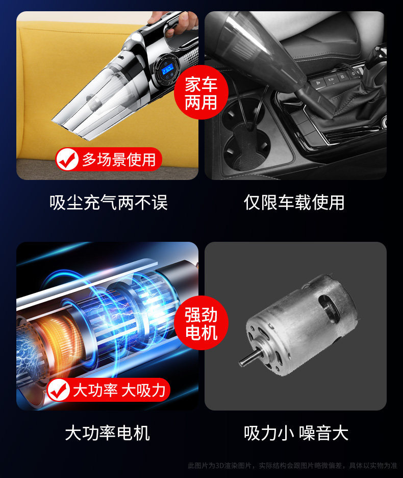 Wireless Car Air Pump and Vacuum Cleaner Two-In-One Car Tire Inflator and Household Handheld Multi-Function All-In-One Machine