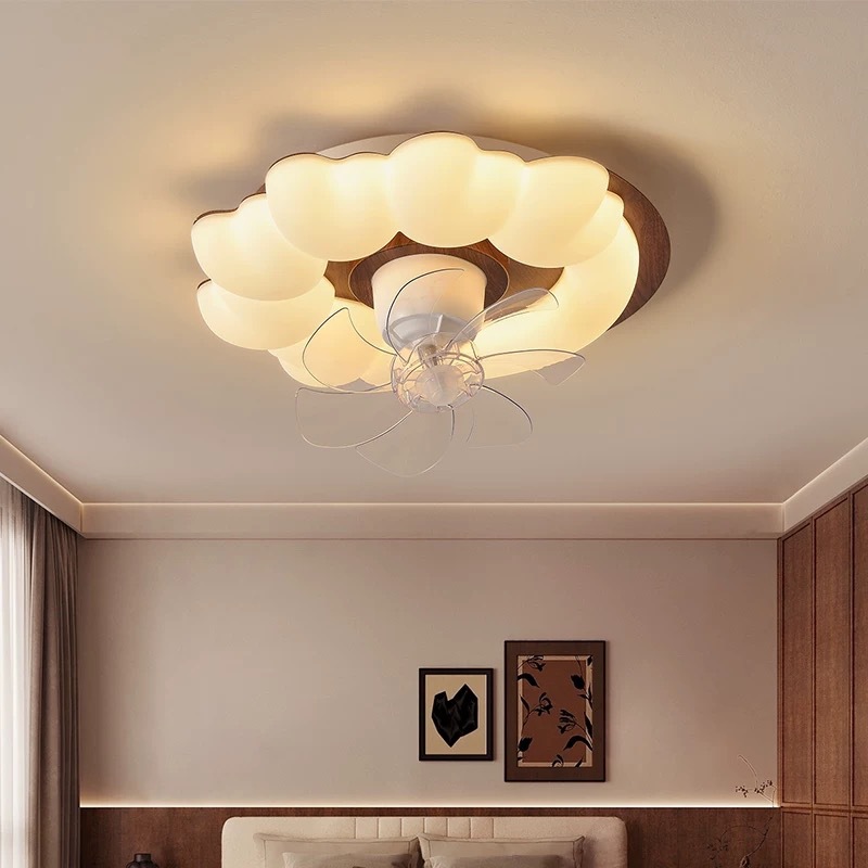 Middle antique bedroom ceiling lamp cream wind eye protection children's room lamp silent shaking head fan lamp study led lamps