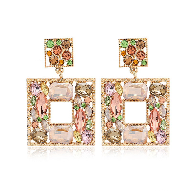 Luxurious Square Alloy Plating Rhinestones Women's Earrings 1 Pair display picture 2