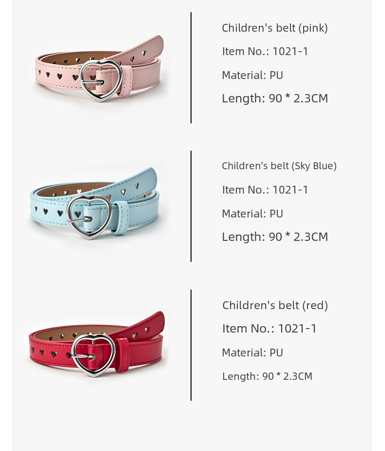 Children's peach buckle simple fashion women's belt love hole hollow decoration women's dress belt wholesale_voghion.com