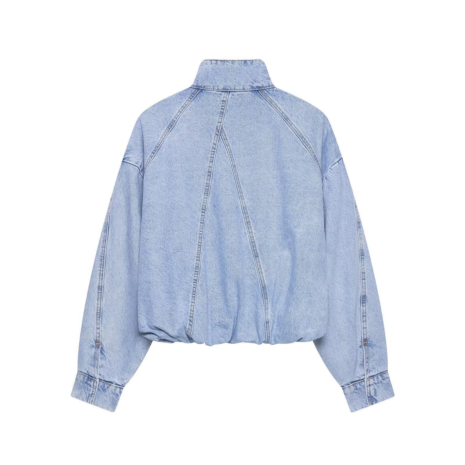 Women's High Neck Denim Jacket Long Sleeved American Street Style Versatile Wholesale Clothing for Autumn Winter New Arrivals_mkmklike.com