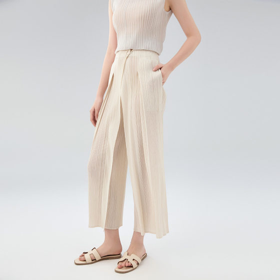 Pleated clothing factory 24 summer new casual pants high-grade stitching button design versatile slimming straight trousers