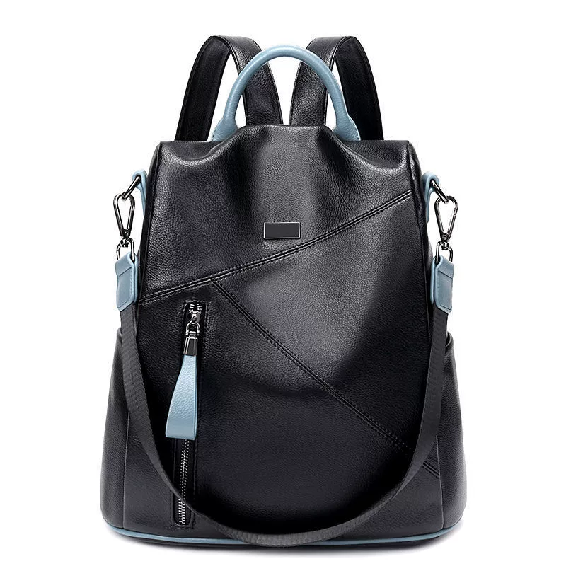 Backpack, fashionable shoulder bag, leather capacious travel bag, genuine leather, Korean style