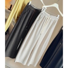 加绒加厚糯米毛巾细条纹阔腿裤女秋冬日韩宽松拖地直筒休闲弯刀裤