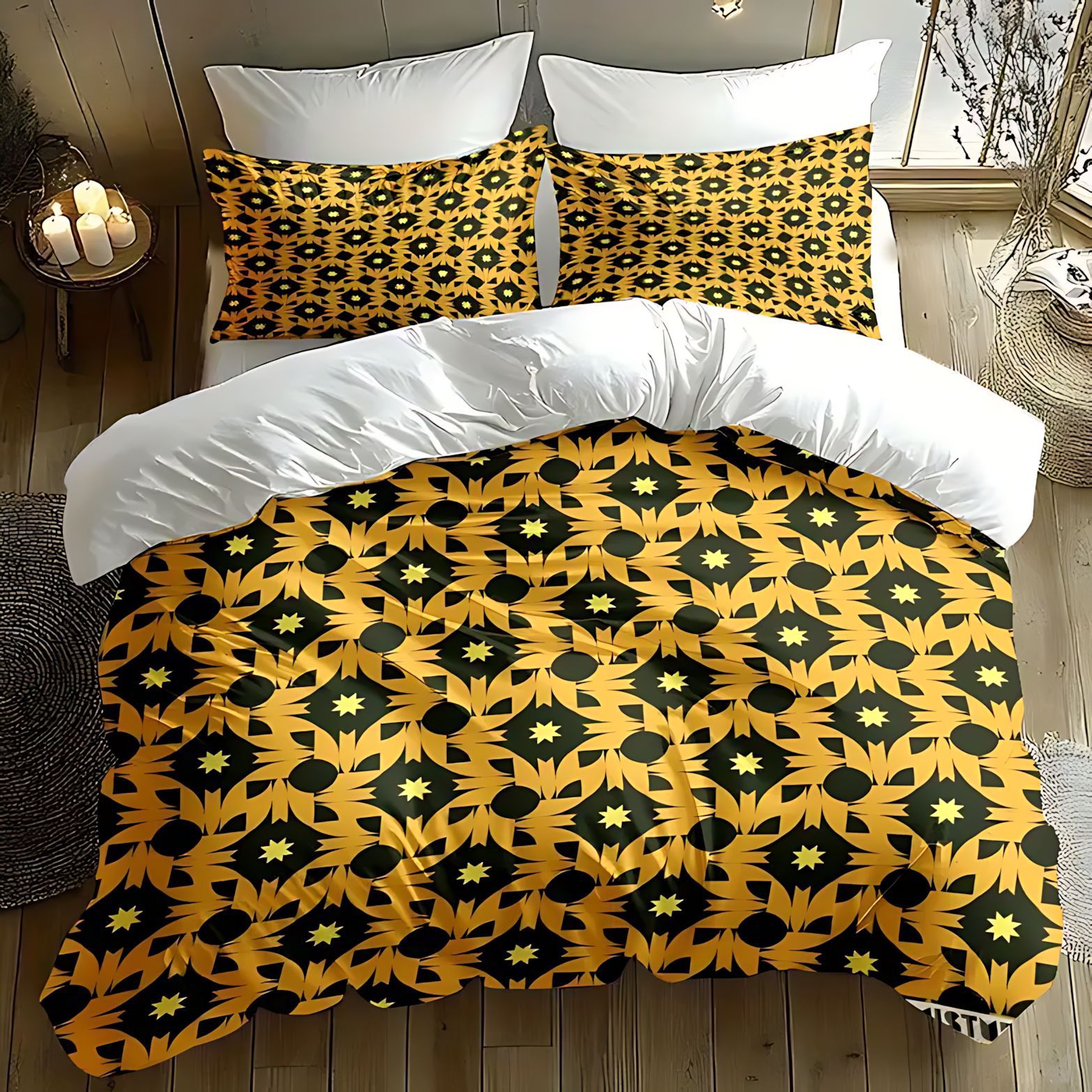 TEMU / JIT transfronterizo nuevo color amarillo gráfico colchón funda funda funda almohada conjunto fuente de ropa de cama fabricante