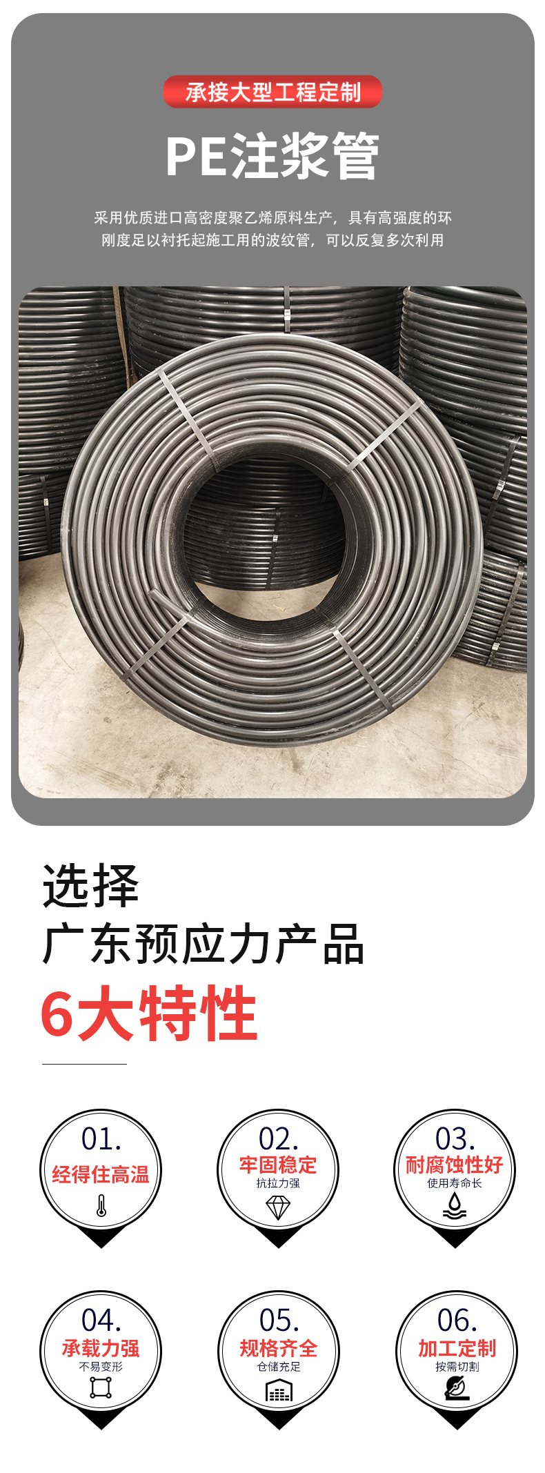 黑白色注浆管边坡支护一次二次性锚索塑料注浆管穿线盘管PE注浆管-阿里巴巴