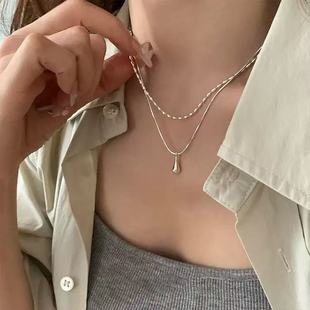 925 silver-plated minimalist temperament double-layer necklace 2024 new popular ins niche water drop pendant clavicle chain
