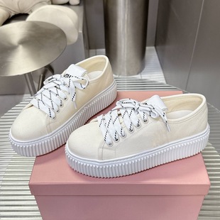 Liu Hauntun's Same Style Versatile Casual Thick-Soled Heightening Lace-Up Slip-On Lazy Toe-Cap Half Slippers Biscuit Canvas Shoes