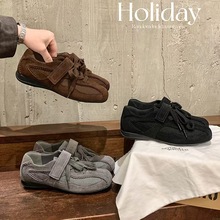 【芈祐】釜山博主2025春款复古系带魔术贴平底休闲鞋女芭蕾德训鞋