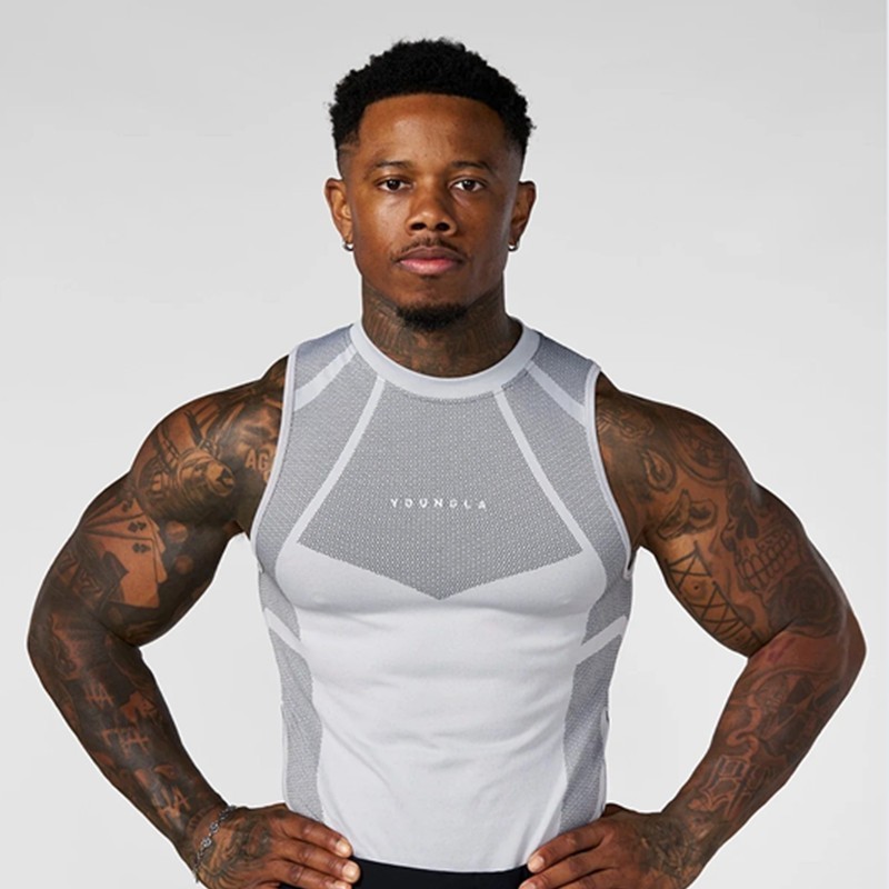 Youngl American-Style New Sports Running Fitness Sleeveless Vest Printed Breathable Fashionable Tight-Fitting Trendy Top