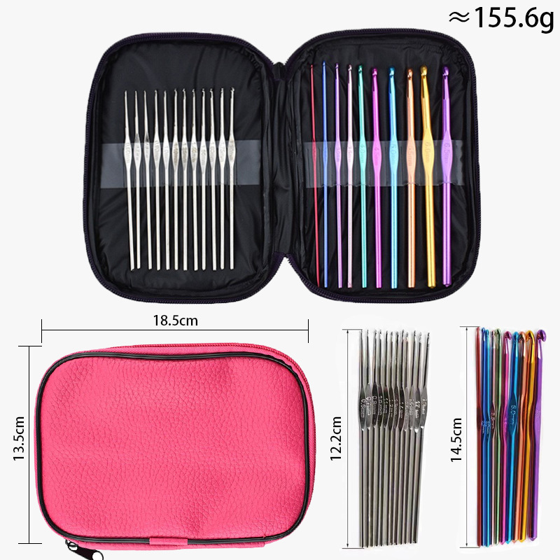 DIY principiantes fabricantes cubierta de cuero ganchillo de color acrílico conjunto de 22 ganchillo de metal conjunto de ganchillo de hierro