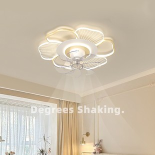 Cream master bedroom fan lamp 360 degree shaking head 2025 new smart book room ceiling lamp children's electric fan lamp