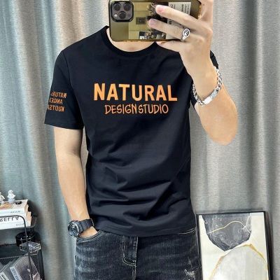 Summer new style pure cotton short-sleeved men's fashion brand Internet celebrity spirit guy ins trend print slim half-sleeved Korean T-shirt