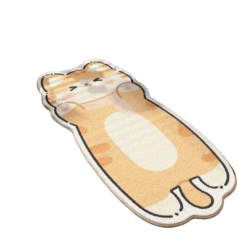漫画かわいい子猫の部屋の寝室はベルベットのベッドの上にカーペットを飾っています。|undefined