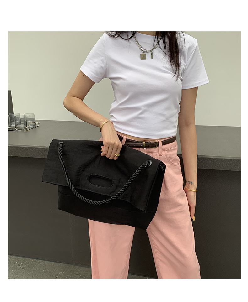 Casual bag women's trendy Oxford fabric large capacity single shoulder large bag wide shoulder strap simple woven tote bag_voghion.com