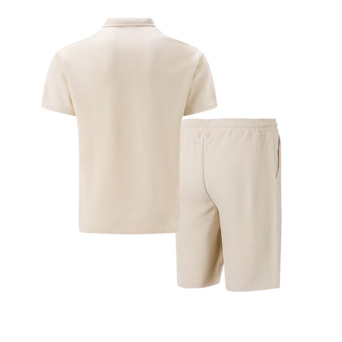 Men's Summer Waffle Texture T-shirt And Shorts Casual Set_voghion.com