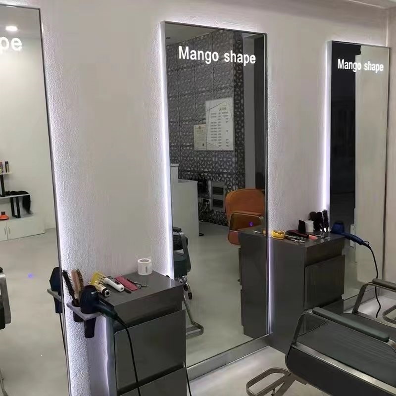 Espejo de peluquería simple, espejo especial de peluquería, espejo rojo con lámpara, espejo de pared, espejo de peluquería, espejo de peluquería