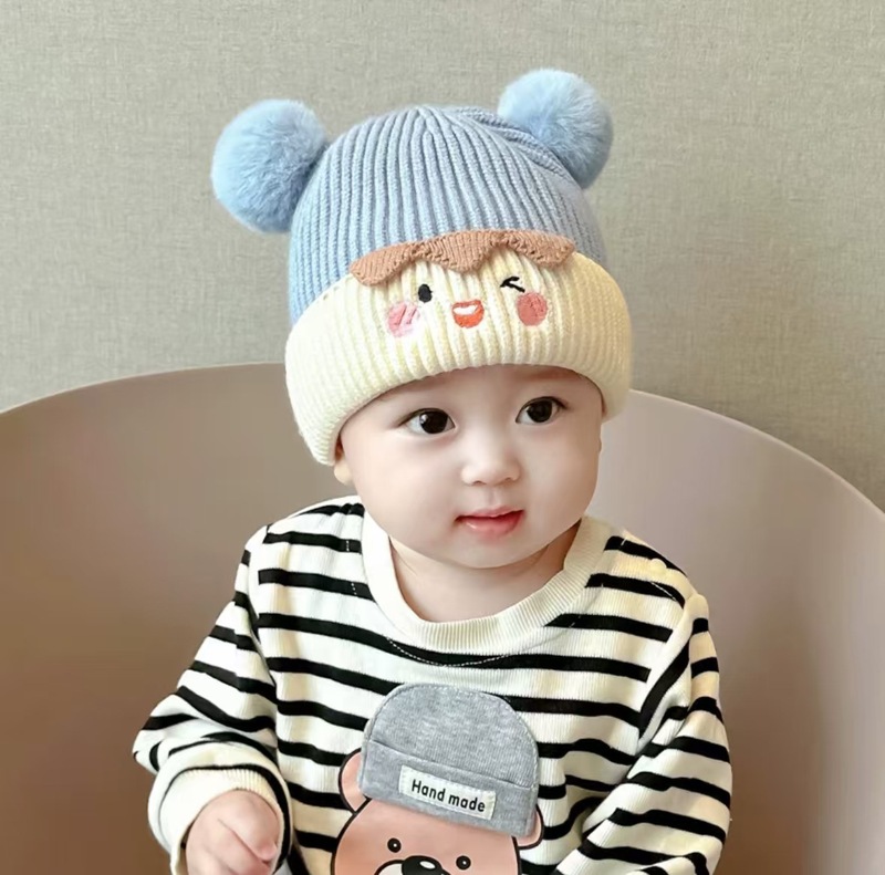 秋冬季可爱毛球套头帽宝宝帽子婴幼儿针织毛线加厚护耳男女超萌潮|undefined