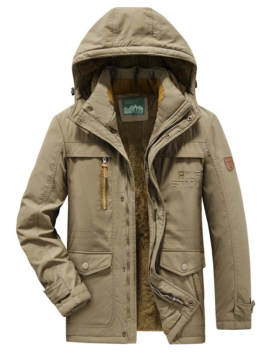 Chaqueta Acolchada Térmica para Hombre de Algodón Forrado de Vellón con Multibolsillos para Invierno
