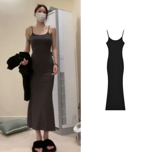 Summer Vibe Cinched Bodice Strap Dress for Women - Design-Focused French Style Mermaid Dress - Underwear Base Layer Skirt