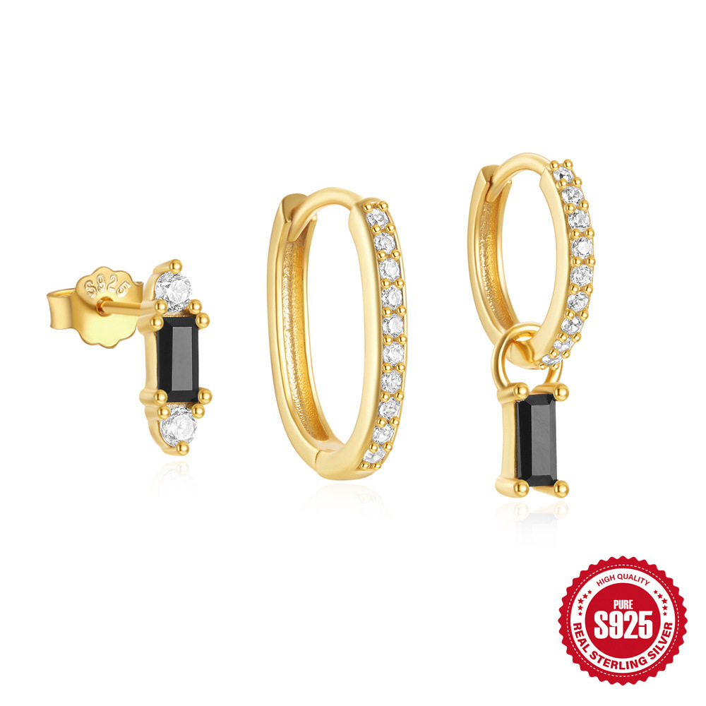 Moda europea y americana simple s925 plata esterlina estrella luna flor geométrica diamante clásico a juego diario traje de pendientes mujer