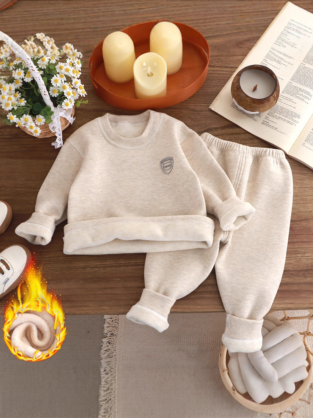 Nuevo conjunto de calentamiento hombre sin hueso ropa interior conjunto de terciopelo grueso 7A antibacteriano lana seda de niños grandes cola terciopelo