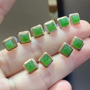 Fubei Diamond Jewelry [18K Gold Double-Edged Hetian Jasper Sugar Cube Small Earrings] Loose Stone Size 6*6mm