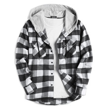 P 44103 Flannel plaid hooded sweatshirt �����޸�����ñ����