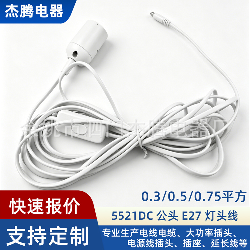 5521DC公头E27/26灯头线 带303线上开关4米5米台灯落地灯电源线