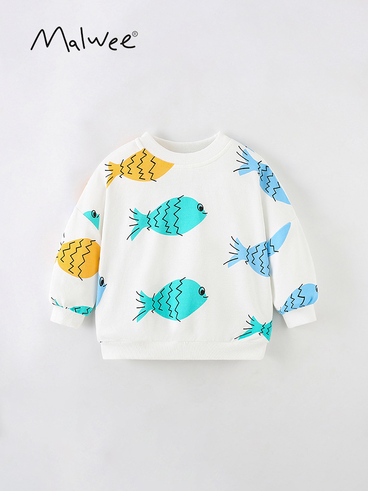 Malwee Child Sweater Otoño nuevo estilo europeo y americano de impresión de aire extranjero camiseta de cuello redondo para niños chaqueta