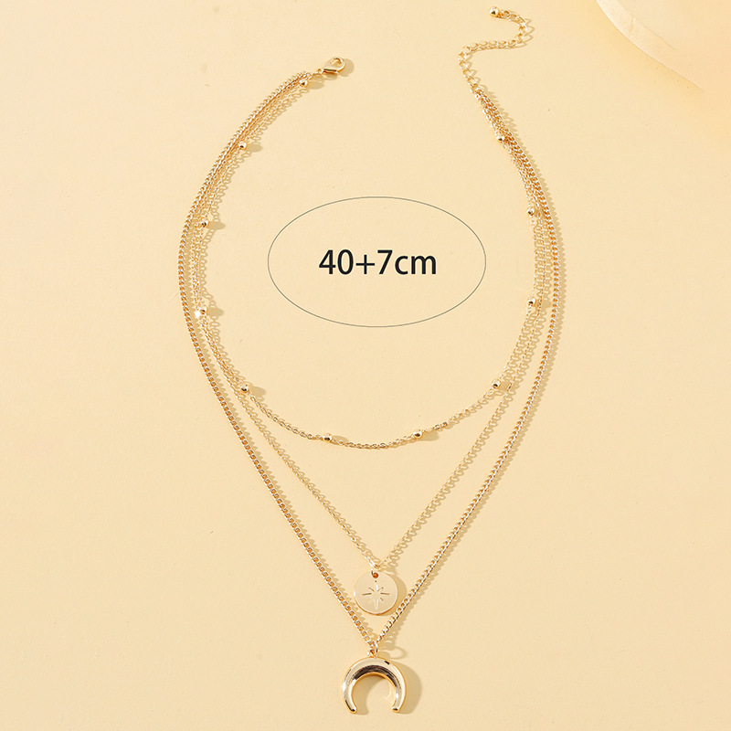 Fashion Three-layer Eight-pointed Star Crescent Alloy Necklace display picture 4