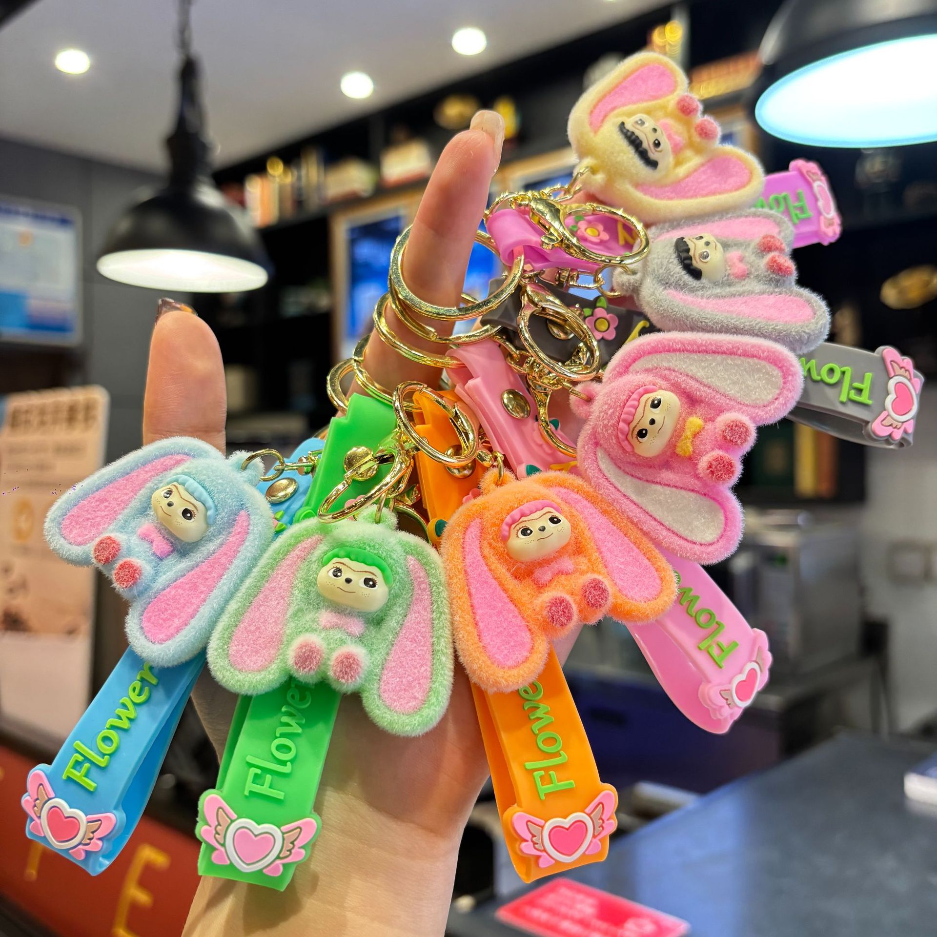 New Cartoon Big-Eared Doll Keychain Flocked Three-Dimensional Doll Pendant Couple Bestie Bag Pendant Gift