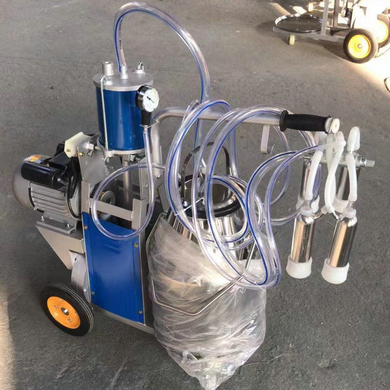 Máquina de ordeño de pistón de doble barril leche barril cubierta puller pequeña máquina de ordeño móvil equipo de cría para leche y ovejas