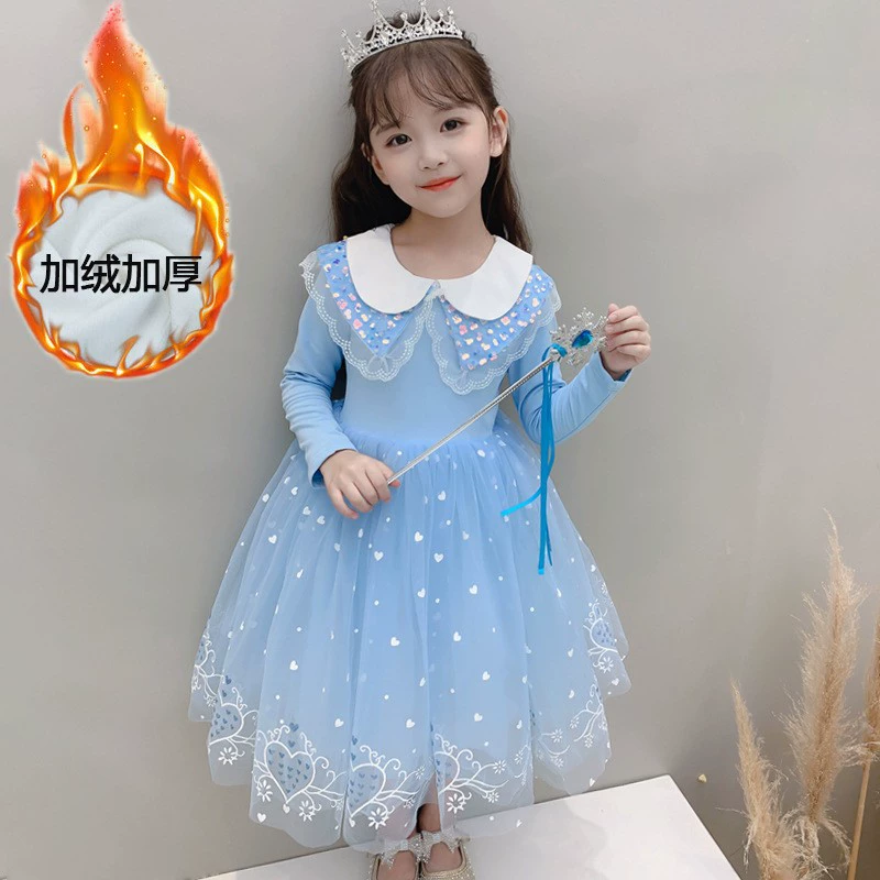 Новое платье для девочек в стиле преппи с принтом, утепленное, с юбкой из фатина, для маленьких принцесс, на день рождения