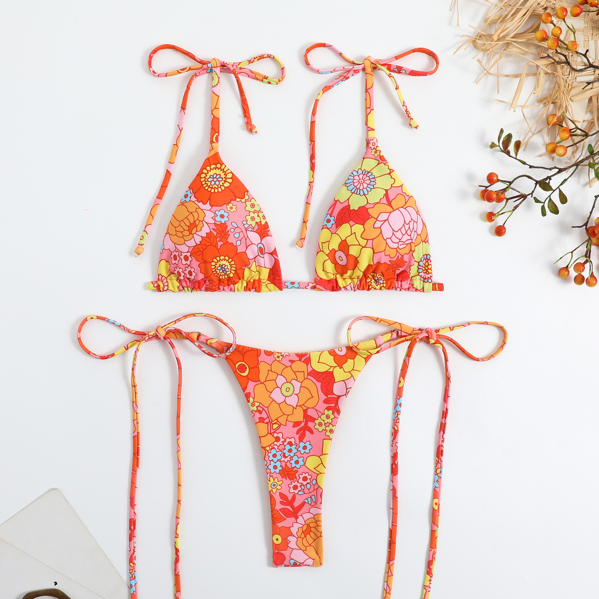 Low Waist Panties Waist Bikini Panties Style Women's Ditsy Floral 2 Piece Set Bikinis