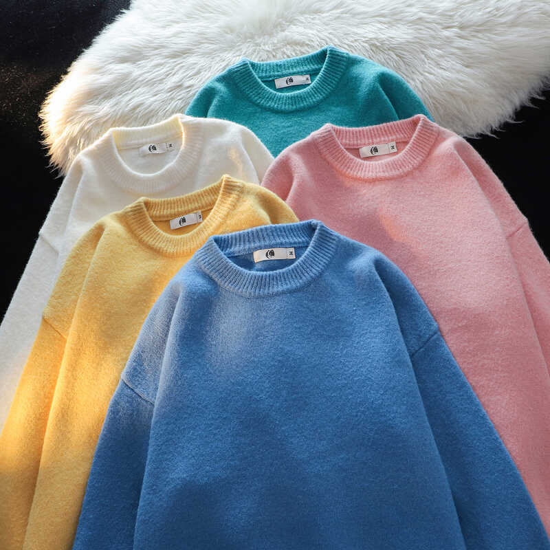 Men's Heavyweight Knit Crewneck Sweater Oversized Warm Pullover_voghion.com